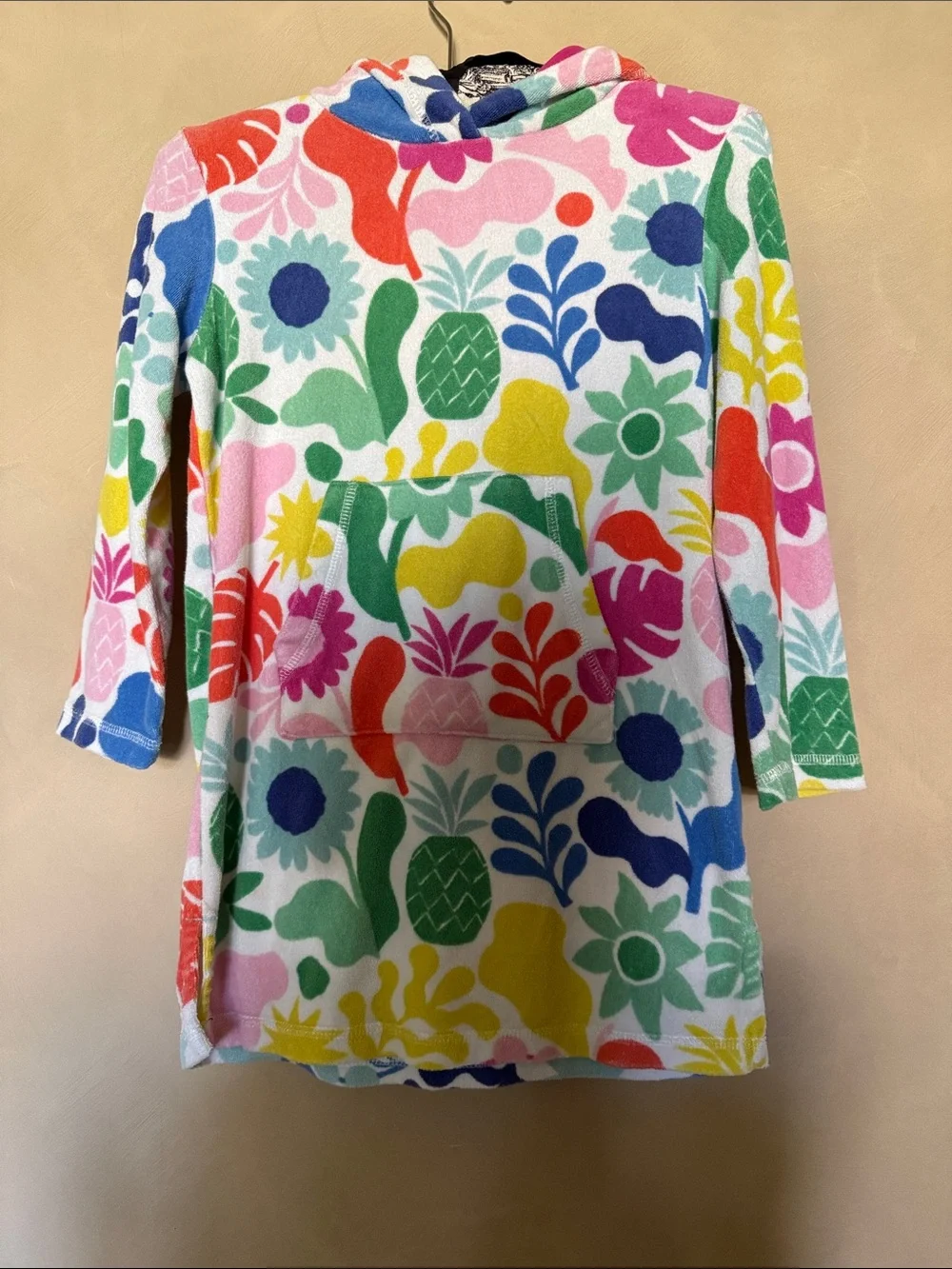 Mini Boden floral terry cloth hooded swim cover up size 7-8 y
